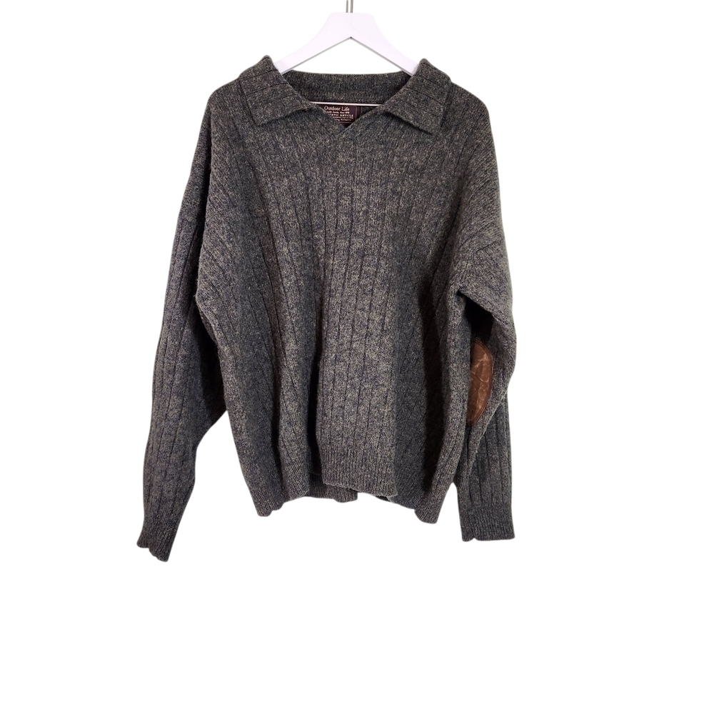 Vintage Outdoor Life Shetland Wool Mens Ribbed Textured Green Sweater, Sz XL